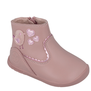 Bota infantil respetuosa de piel rosa para primeros pasos, con velcros y suela flexible Biomecanics