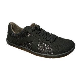 Zapatilla Coqueflex adulto negra con glitter, cómoda y ligera, vista lateral.